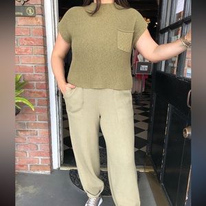 Green free people beach freya sweater set